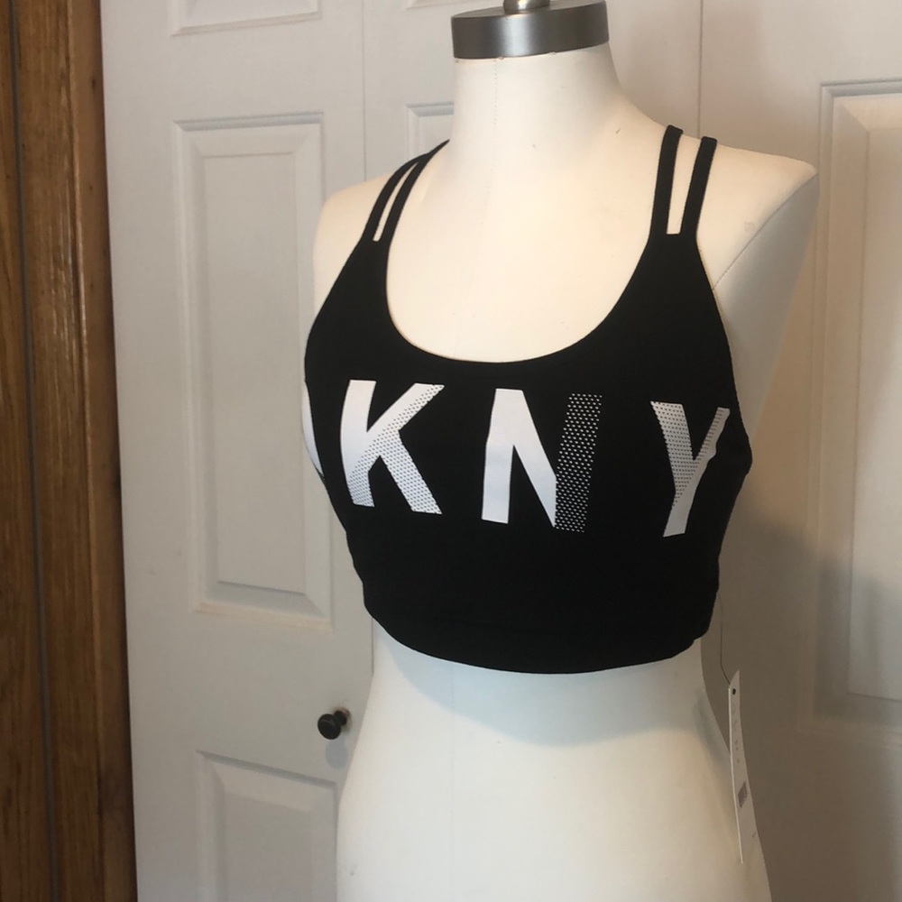 NWT DKNY Strappy Black and White Sports Bra - Picture 3 of 8